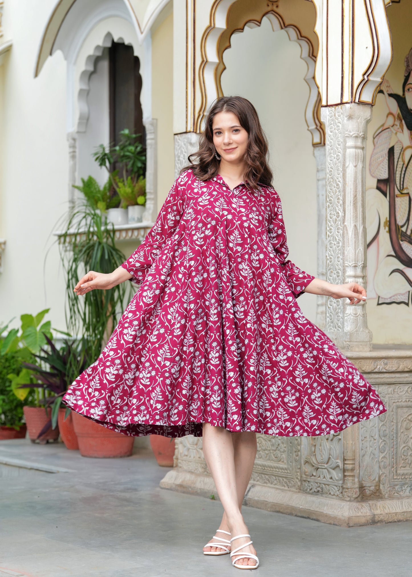 Fuchsia Festive Flared kurta